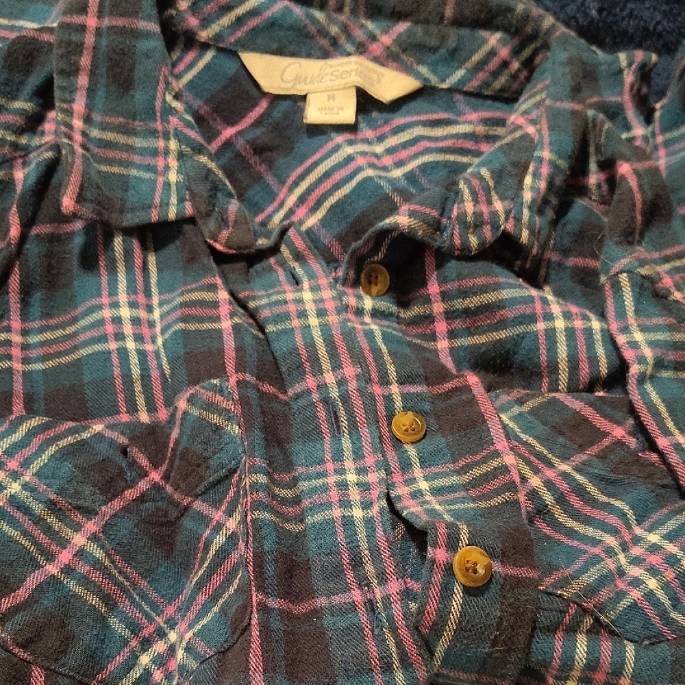 Gander Mountain Plaid Button Down Shirt - Blue, Pink, Yellow